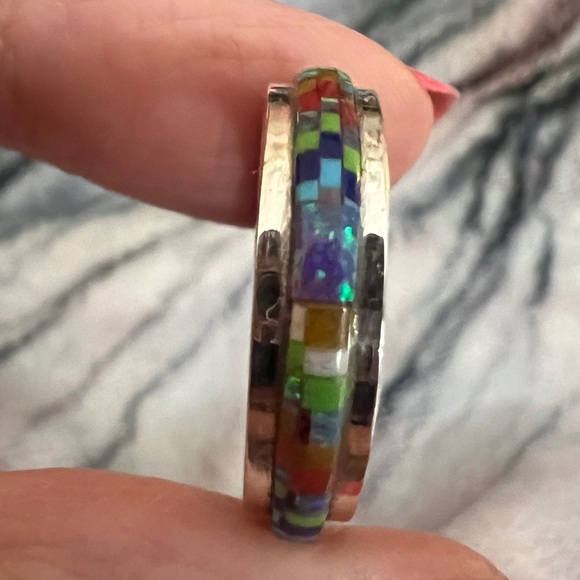 ❤️ Zuni Galaxy Micro Inlaid Infinity Band Sz 6.5 Artisan Southwestern 4.5gms - Picture 3 of 12